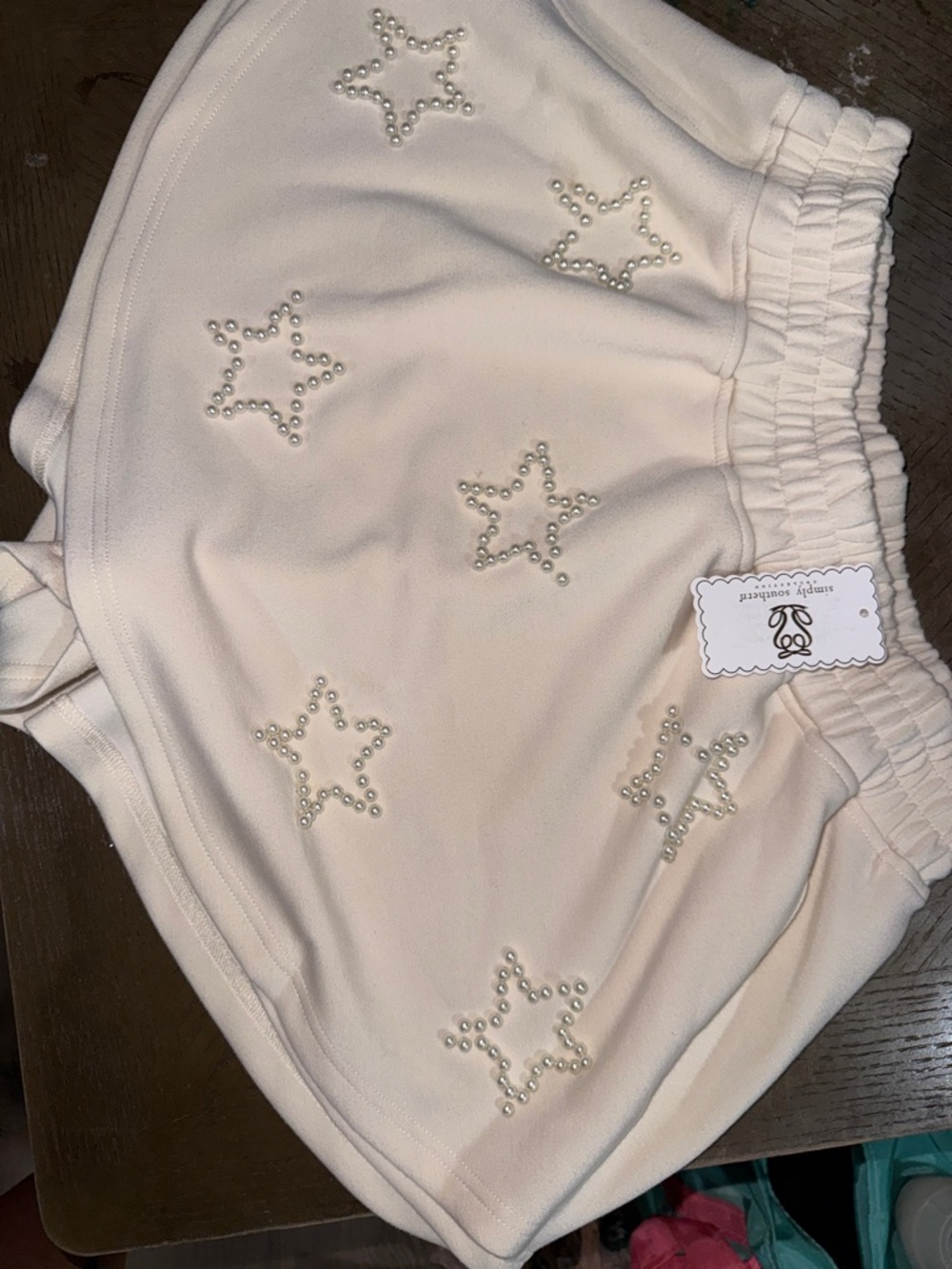 Cream Star-Embellished Knit Skort